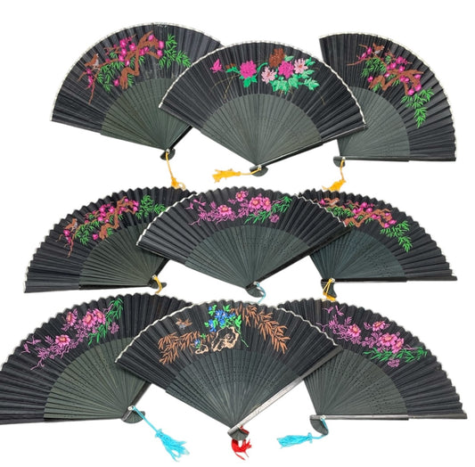 2431 - Assorted Set of Four Black Bamboo Folding Fan 9-Inch |12-24.5|