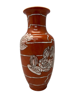 2933 - 8" Rust Red Vase Lotus Flowers |18-18| |Pod-3|