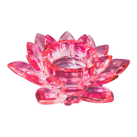 4884 - Pink Crystal Lotus Candle Holder 4.5 Inch Glass Flower Centerpiece |Store|