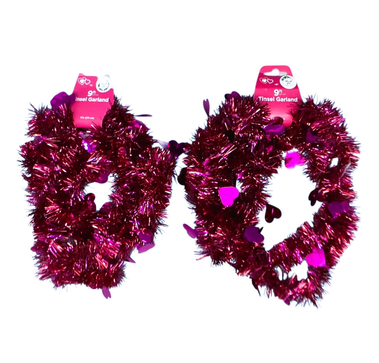 5547 - Set of Two 9’ Pink Tinsel Heart Garland |7-10|