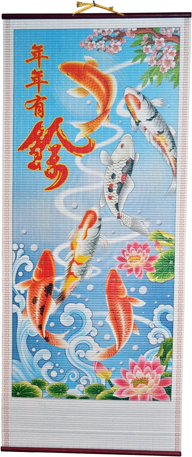 6269 - 12x30" Rattan Scroll 6 Koi Fish - |w/Scrolls G-87|
