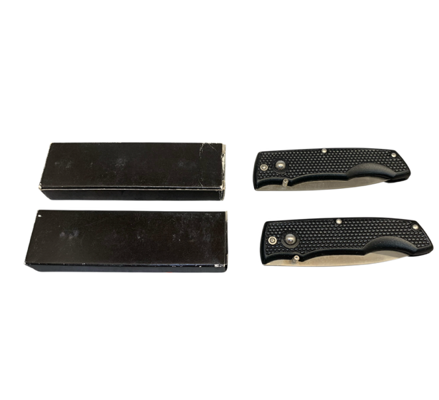 6388 - Set Of Two 7.5" Black Lockback Knife Serrated Stainless Steel Blade |77|