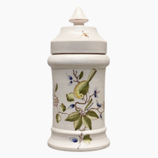 20057 - 11-Inch White Jar With Birds And Butterflies Handcrafted Ceramic |5-15|