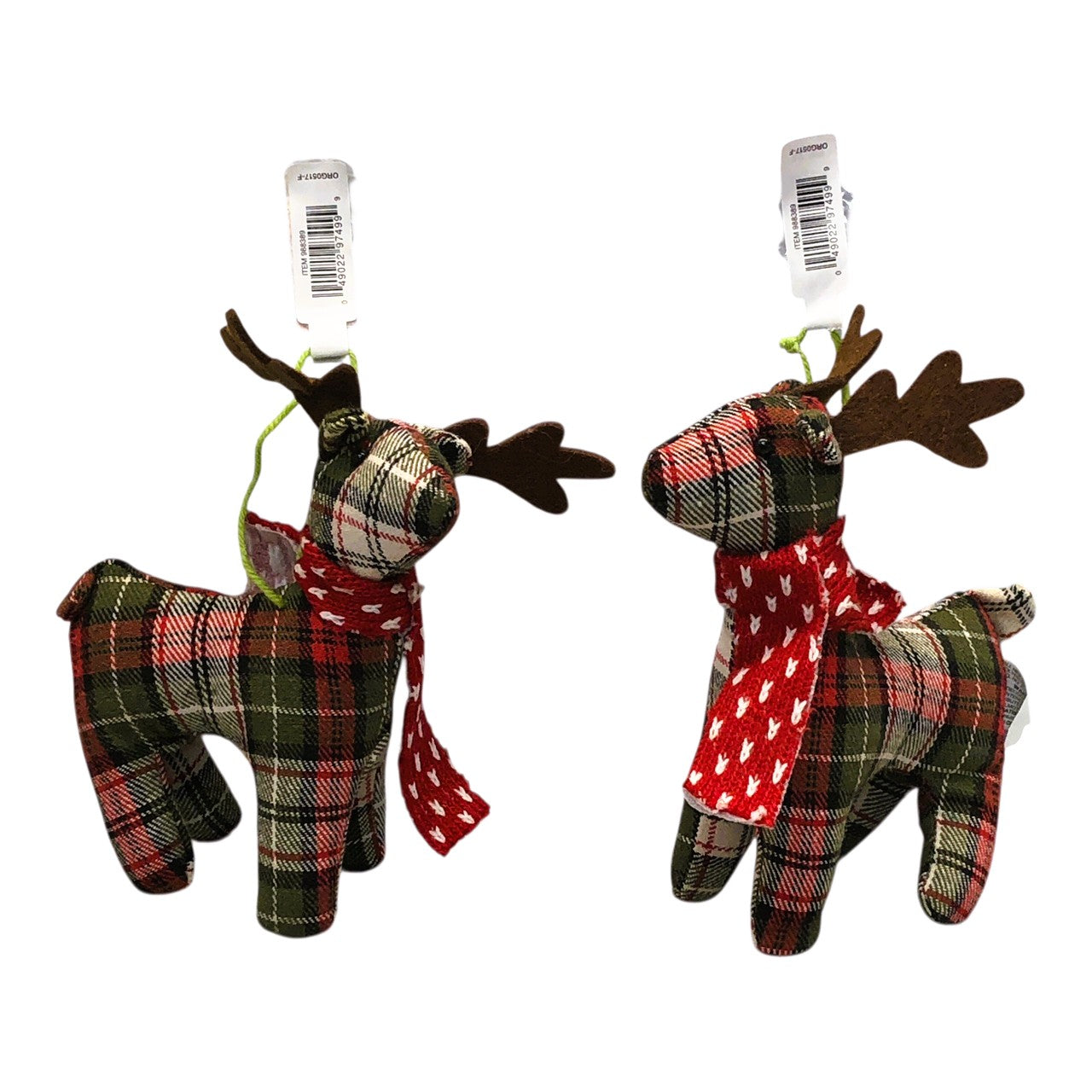 22203 - Set of Two 6" Plush Plaid Reindeer Ornament |Pod 2-6|