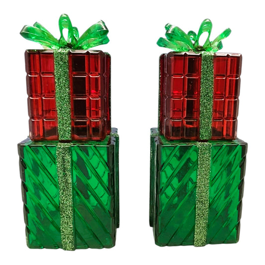 24751 - Set of Two LED 5" Gift Box Red Gift Top Green |Pod 2-62|