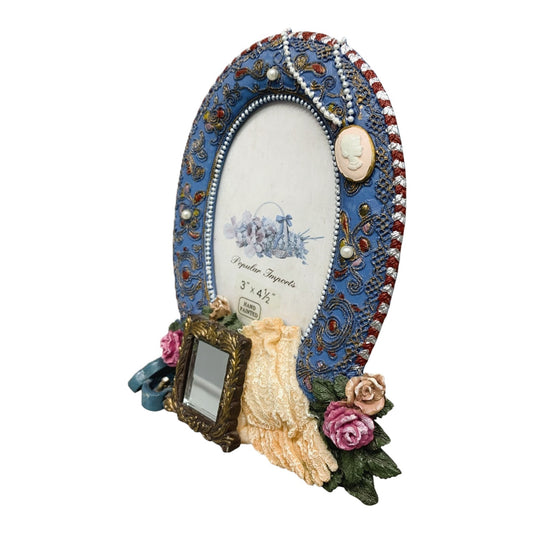 25749 - Vintage-Inspired Blue Oval Mirror: 6" Ornate Decorative Frame |8-16|
