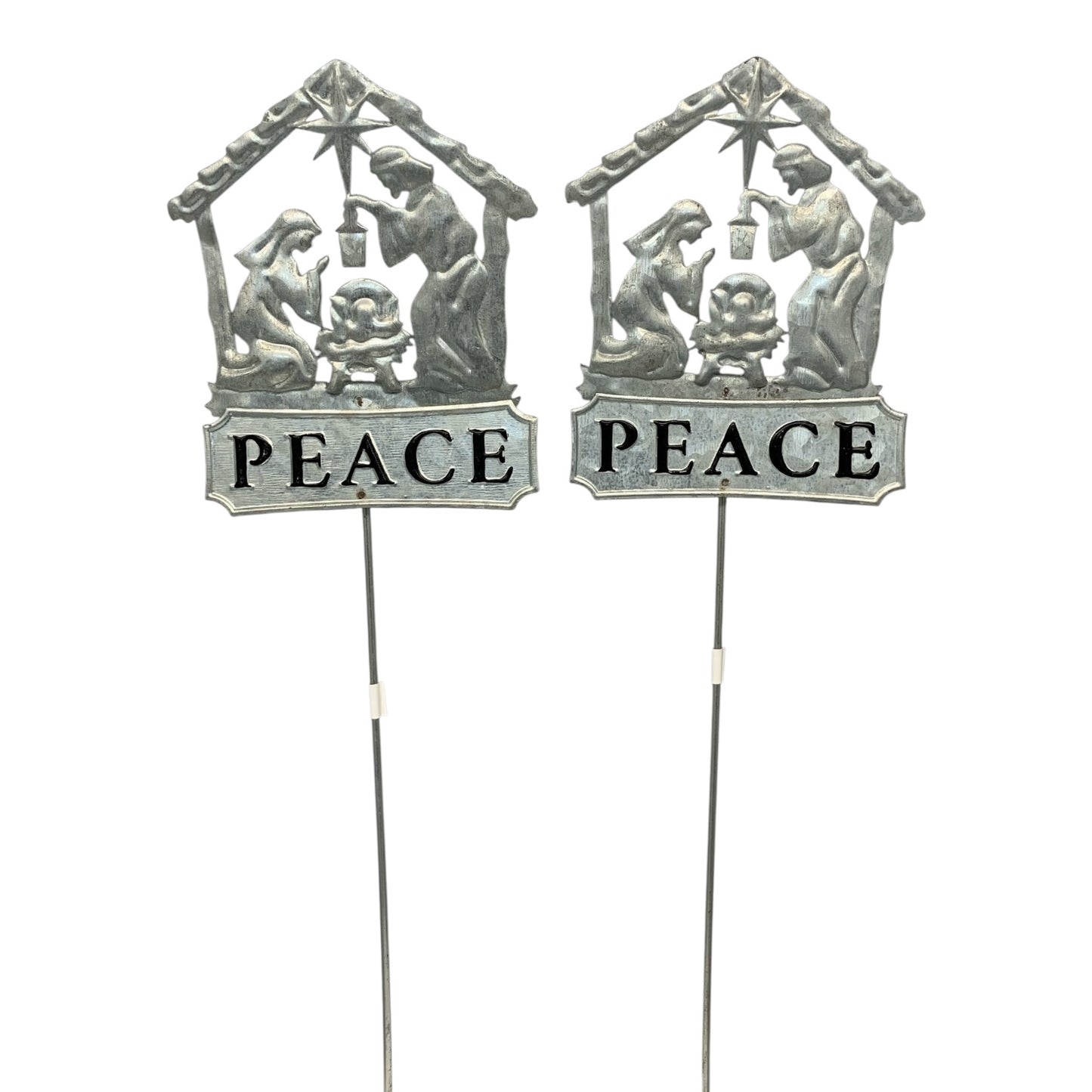 26561 - SET OF TWO Metal 14" Peace Nativity Garden Stake |TBD|