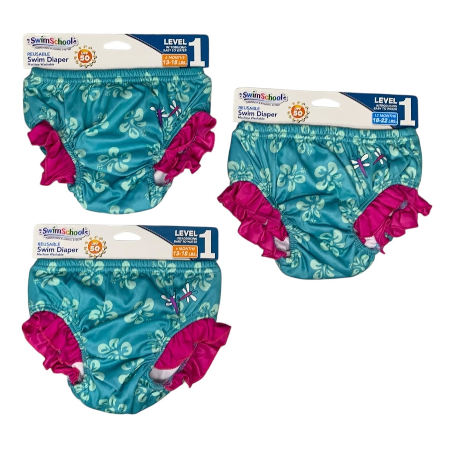 28902 - Set of Three Reusable Swim School Reusable Swim Diaper 6 Months 1.3-18 Lbs |TBD|