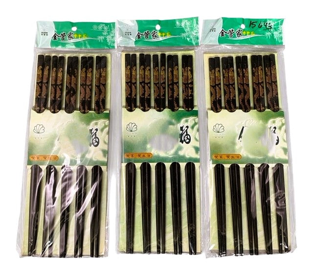 29162 -Golden House Black Dragon Chopsticks 5 Pair Premium Bamboo Set Asian Decor|17-23|