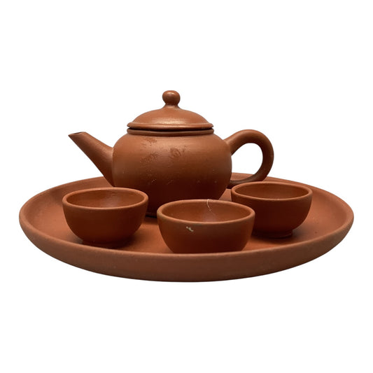 30352 - Brown Clay Tea Set W/ 3 Cups 6" Plate |18-24|