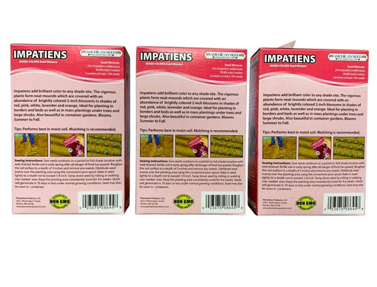 36130 - Set of Three 4x6" Boxes Impatiens Mixed Color Seed Mix Covers 75 Sq Feet |TBD|