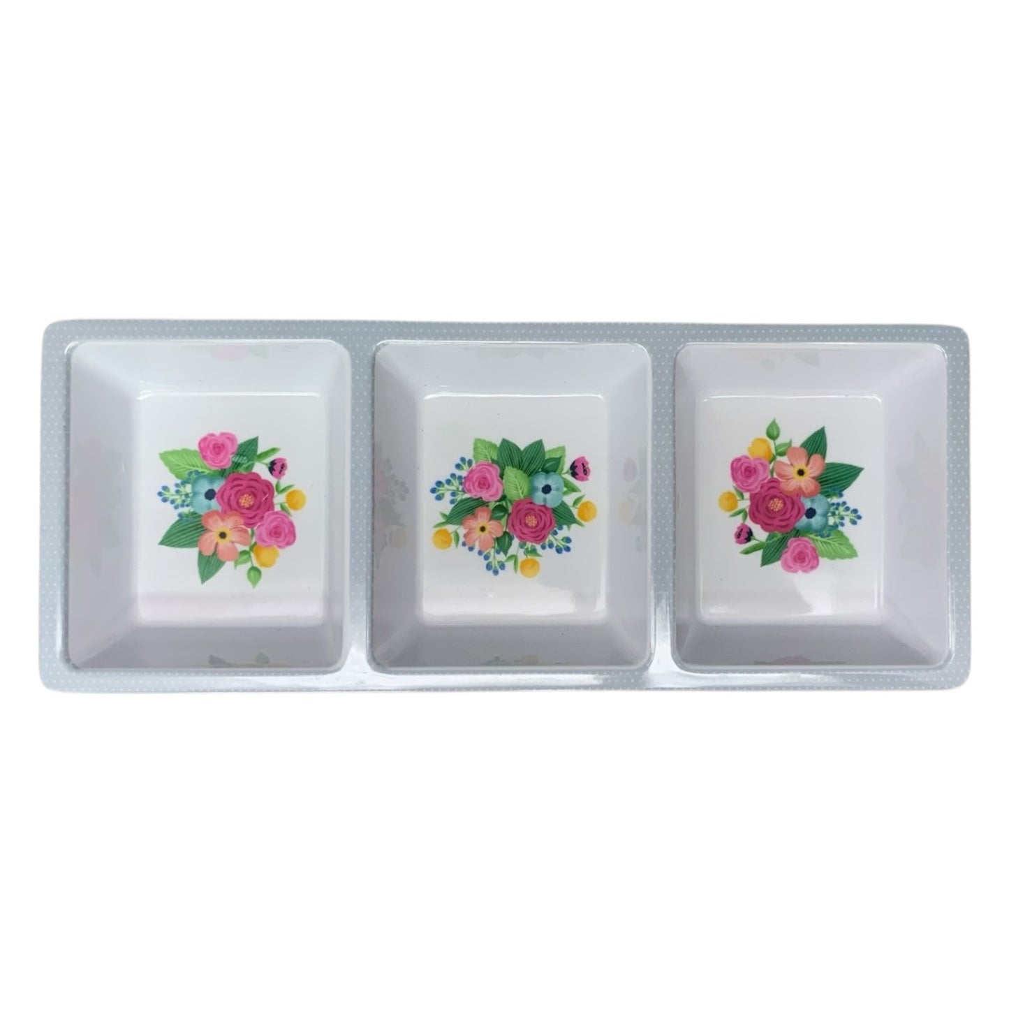 36156- Melmac Three Compartment Spring Party Tray 14.5-Inch Floral Pattern |11-20|