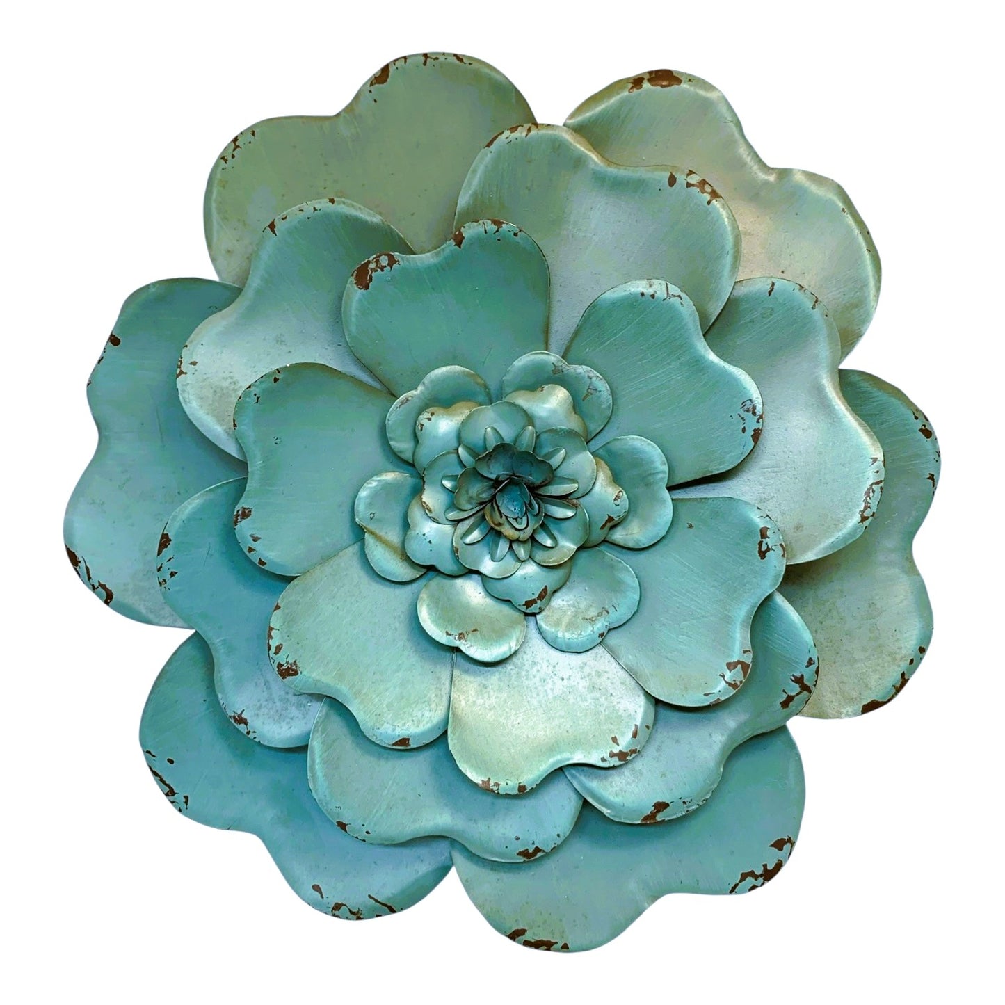 36870 - Rustic 16" 3D Aqua Blue Metal Flower Outside Garden Decor |Store|