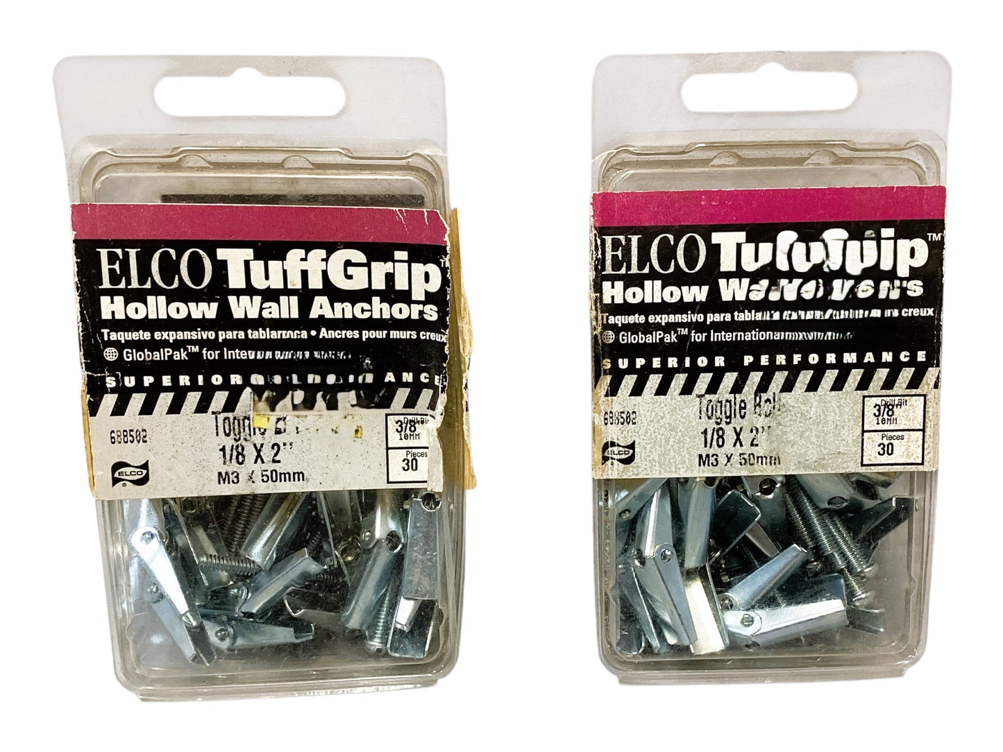 37076 - Set of 2 - Elco TuffGrip Hollow Wall Anchors 1/8 x 2 Inch 60 Pieces in Total Pack |11-12|
