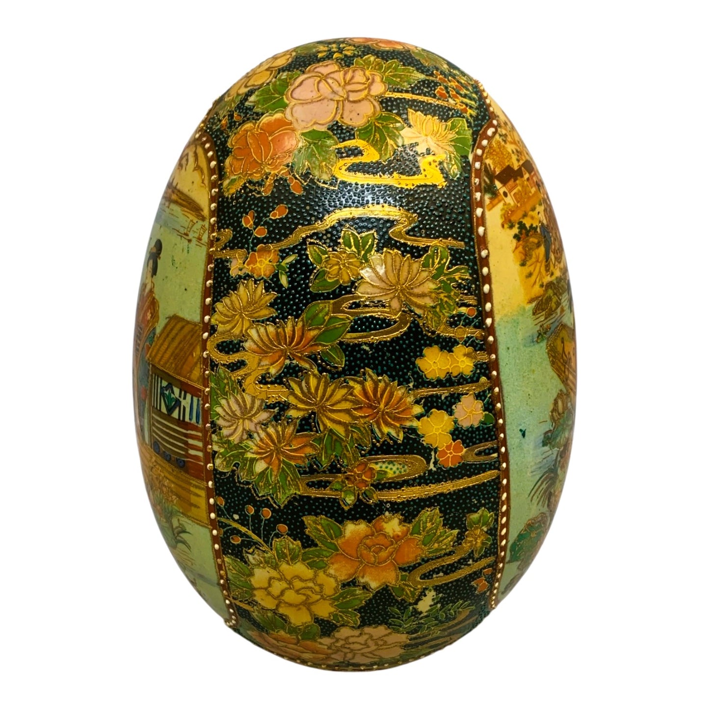 37101 -Large 10" Vintage Satsuma Egg - Japanese Oriental Art |Z-B|