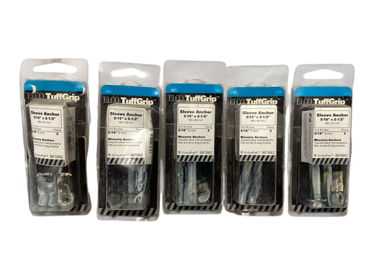 37427 - 5 Pack - Elco TuffGrip Sleeve Anchor 5/16 x 2-1/2 In 10 Total Pieces |10-12|