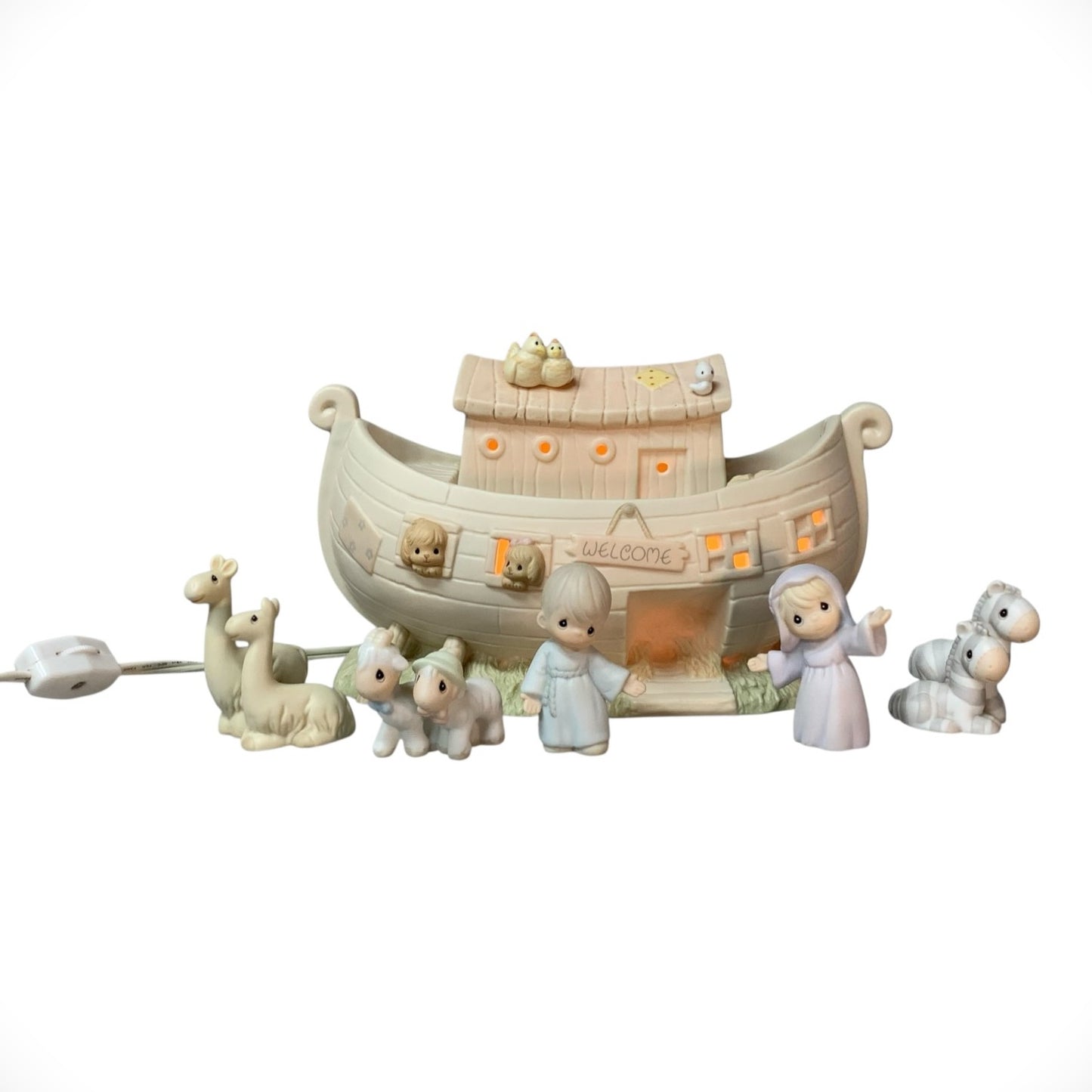 39482 - Vintage Precious Moments Noah's Ark Porcelain Nightlight & 5-Piece Figurine Set |1-6|