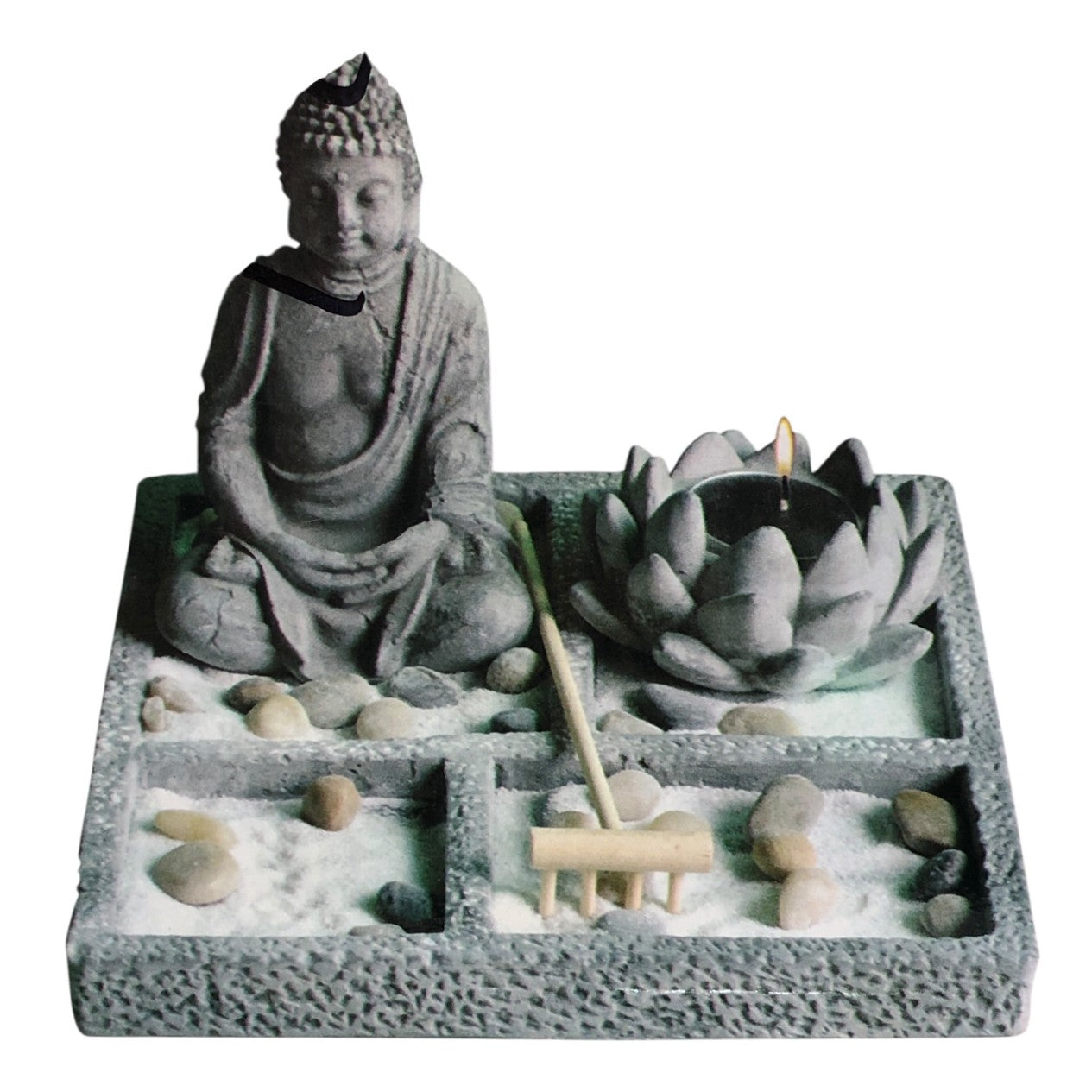 42370 - Feng Shui Zen Sand Garden Square W Lotus Flower Candle |19-21|