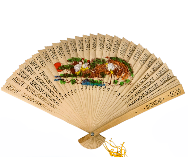 48302 - Set of Five Decorative 9" Hand-Painted Wood Fans Assorted Designs |12-23.5|