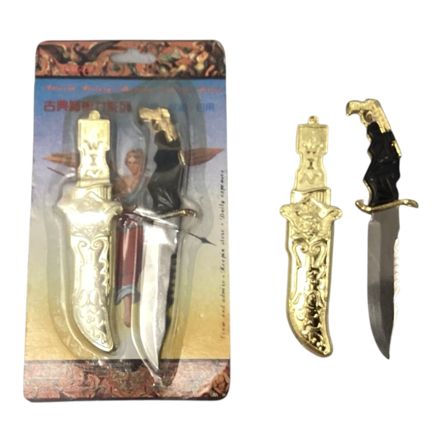 48216 - Set of Two 4" Ancient Gun Gold Boot Knife |81|