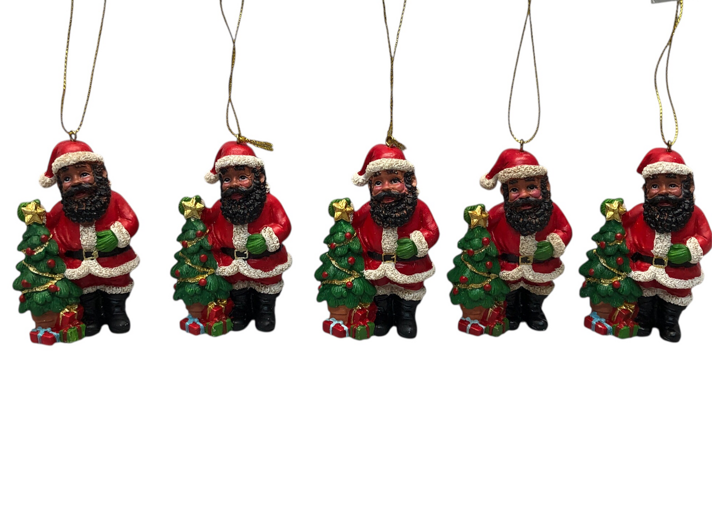 4510 - Black Santa Ornament w/ Tree - Set of Five |Pod 2-61|