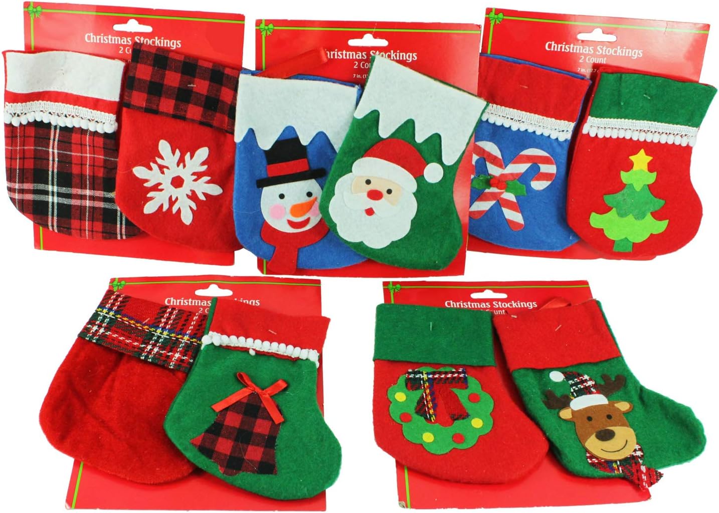 10730 - Assorted Mini Christmas Stockings, 6 Inches, Set of 3, Total of 6 |Pod 2-54|