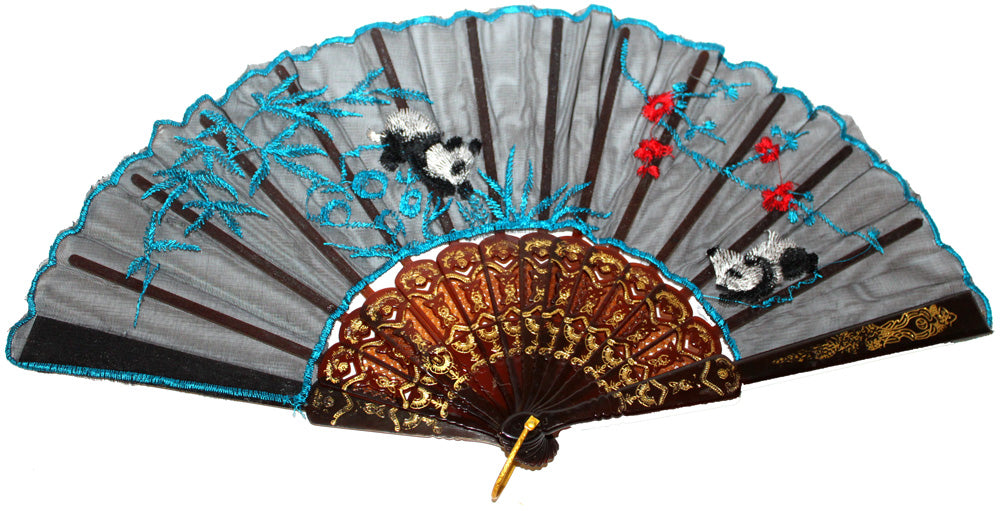 12275 - 16" Blue Panda Folding Fan |W-19|