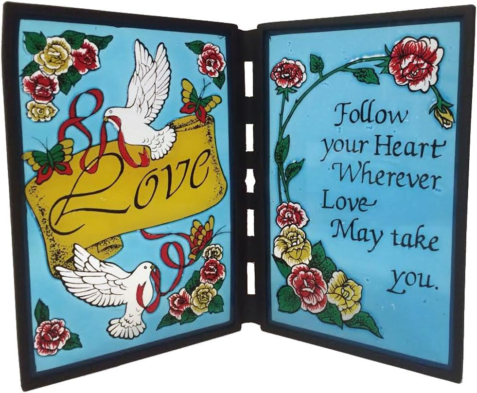 12537 - Follow Your Heart Stained Glass Decorative Plaque, Two-Panel Hinged, 8-Inch |A-06|