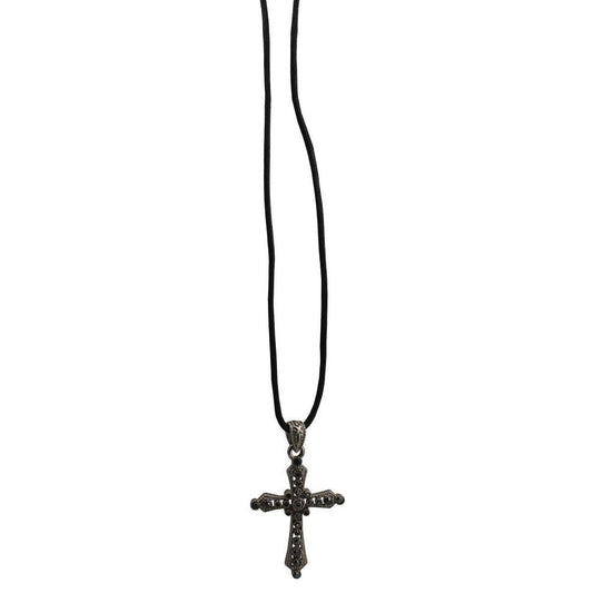 1289 - Necklace Cross Silver/Black - |Clear-5|