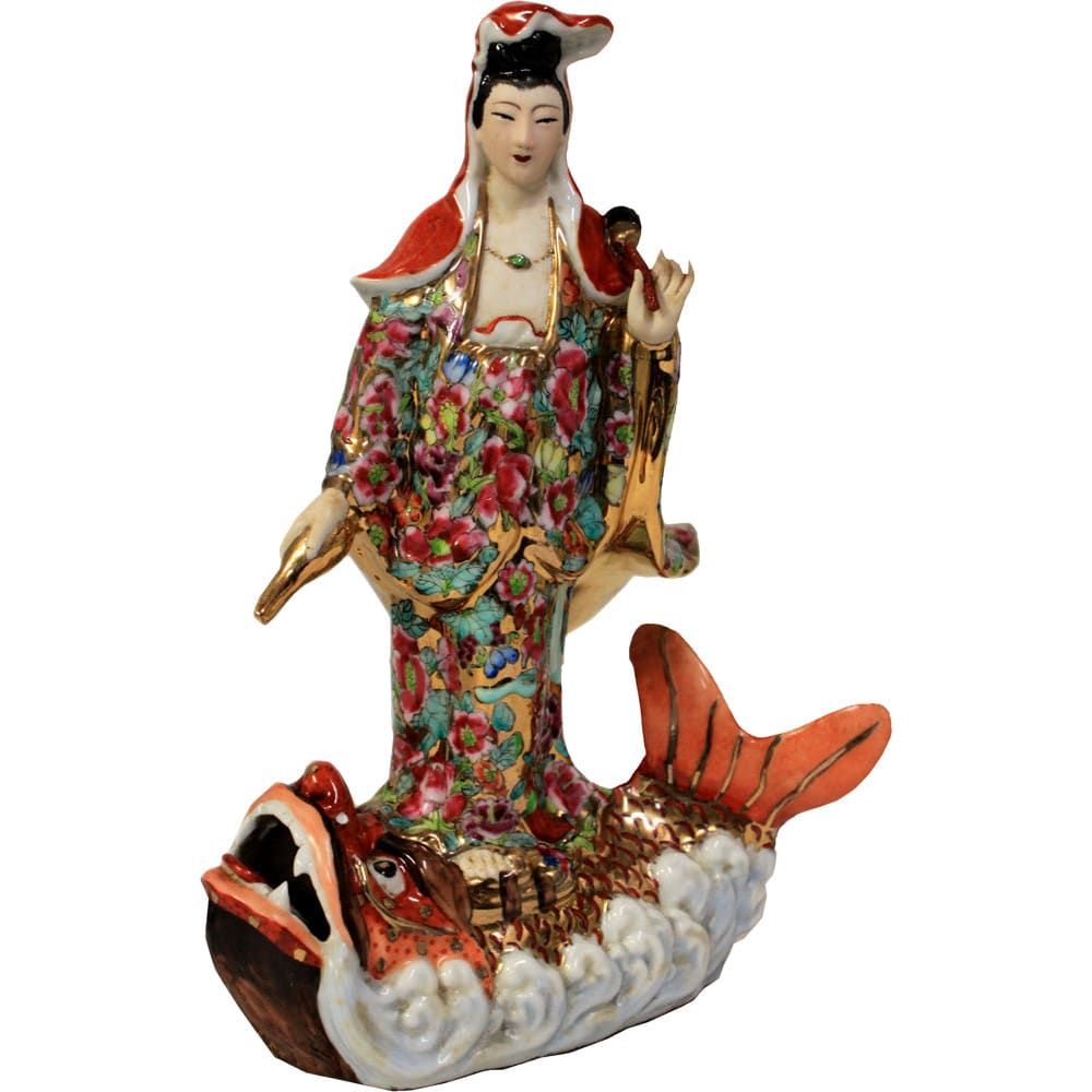 1343 - 12" Color Quan Yin - Fish Vase - |H-6|