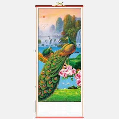 14218 - 12x30 Rattan Scroll 2 Peacock w/ waterfall |Scrolls|