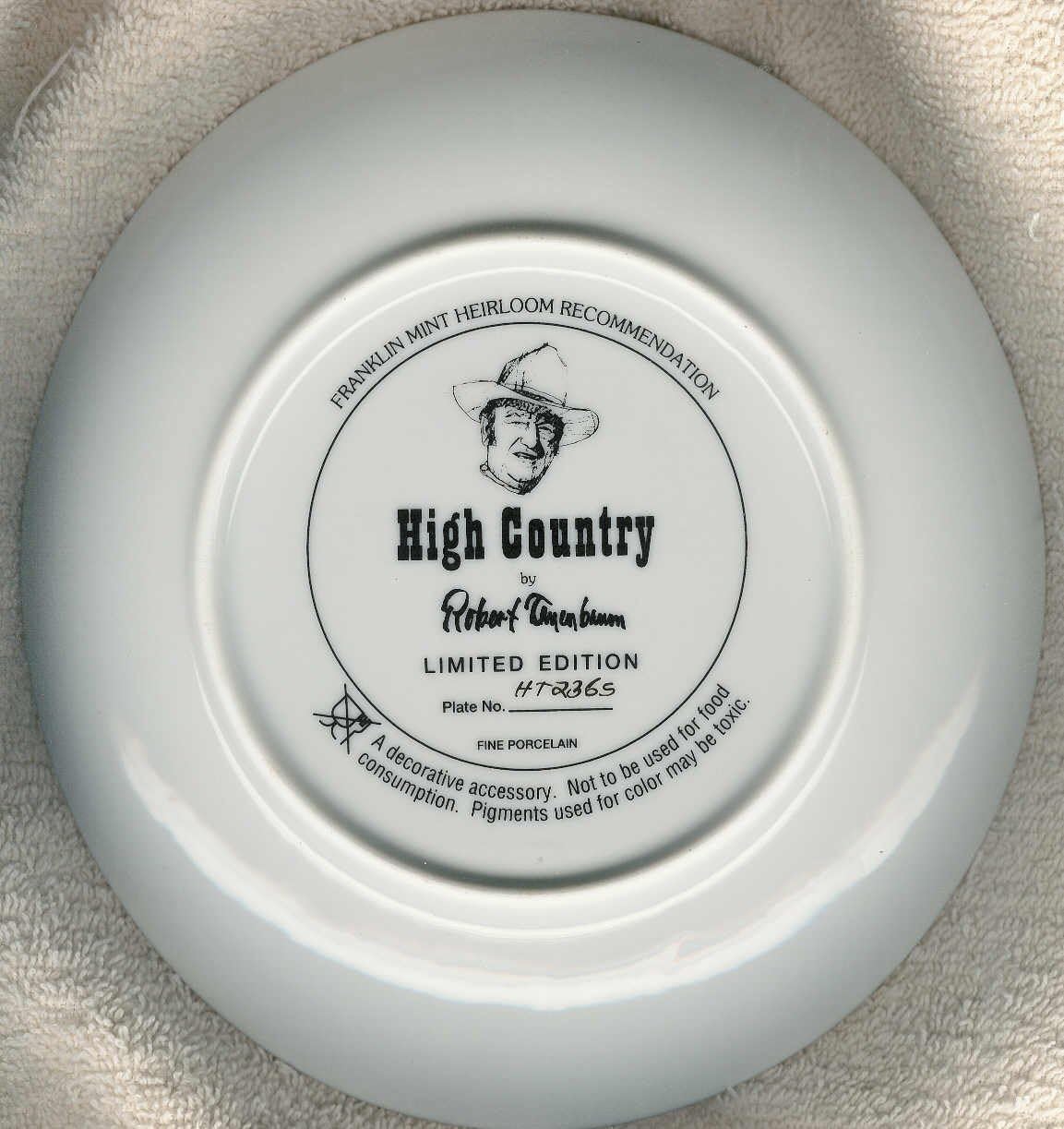 14339 - John Wayne "High Country" 8" Decorative Plate – Franklin Mint Limited Edition G7187 |9-20|