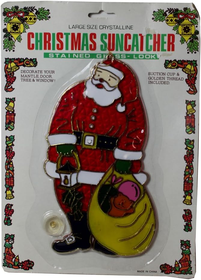 14415 - VINTAGE 9" Santa Suncatcher Stained Glass Look -