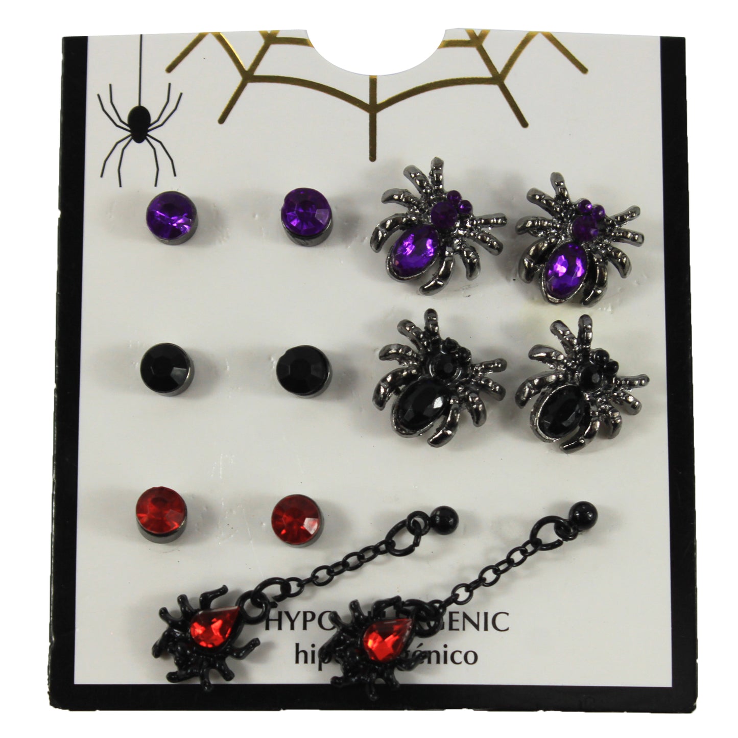 15480 - Spider Earstuds Red Black Purple - |Clear-113|