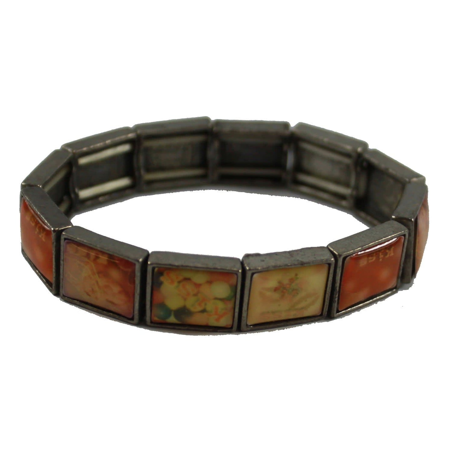 1548 - Bracelet Square Silver w/Flower - |Clear-34|