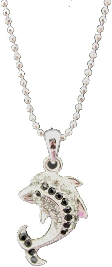 1564 - Necklace Dolphin Black Crystal - |Clear-112|