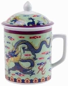15685 - Set of two Tea Mug Green w/ Blue Dragon |10-15|Pod 3-27|