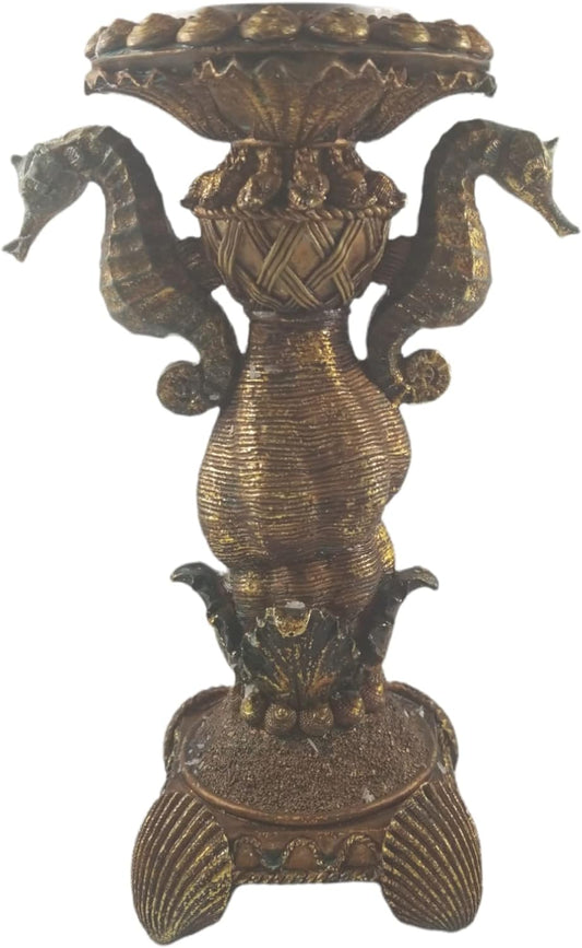 15778 - 10" Pair Neptune SEAHORSE Candle Holders |BH- C/ FR-1 in store 9|