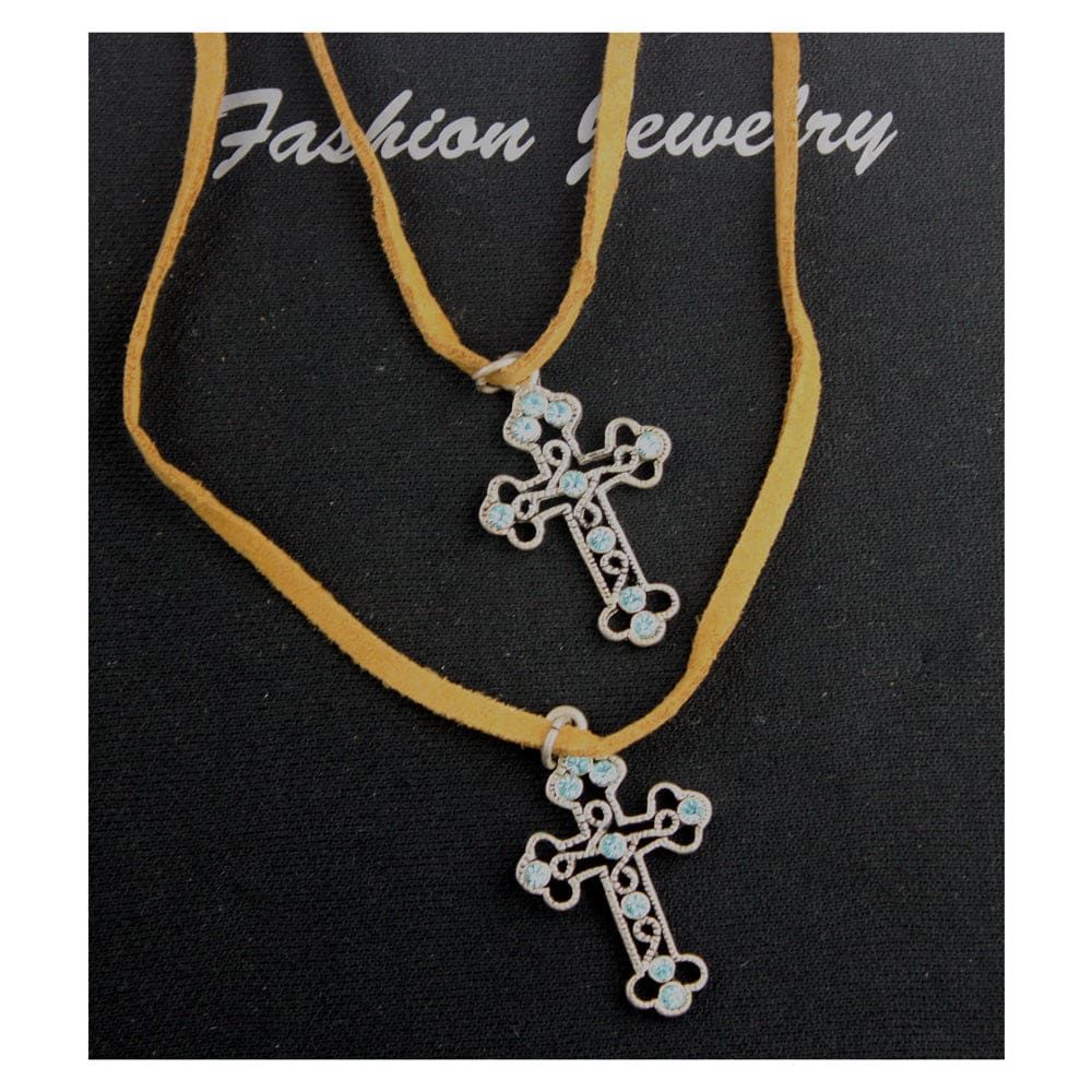 1611 - Neck/Bracelet Blue Stone Cross - |Clear-207|
