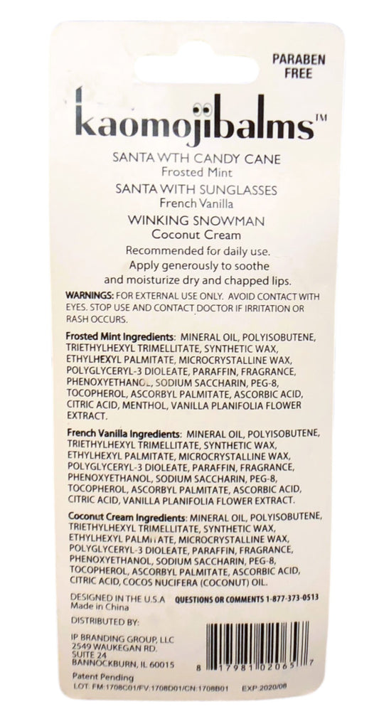 16211 -SET OF 3 Kaomoji Balms Xmas Emoji - 2-15 :CS -COOL BEANS