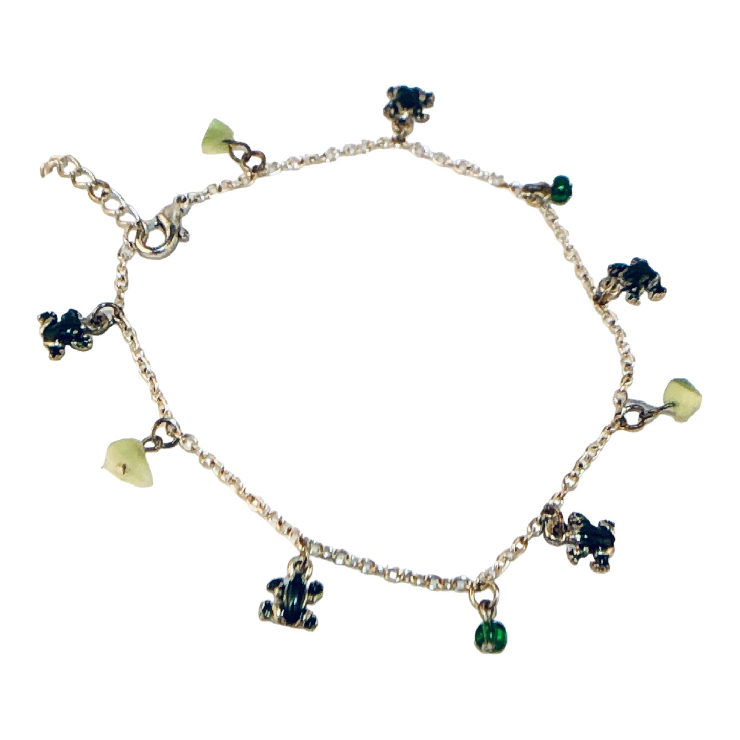 1643 - Frog & Green Beads Anklet - |Clear-65|