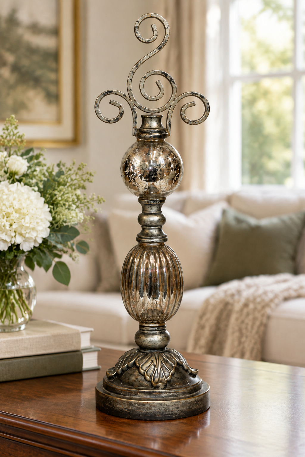 11450 - 18" Globe Table Ornament Metal And Glass |CC|