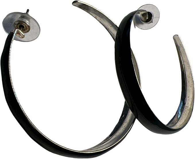 19527 - 2" Black Hoop Earrings - |Clear-30|