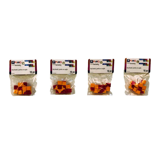 1986 - 4 pk Orange Pink Square Fimo Beads 4 pc - |Clear-110|
