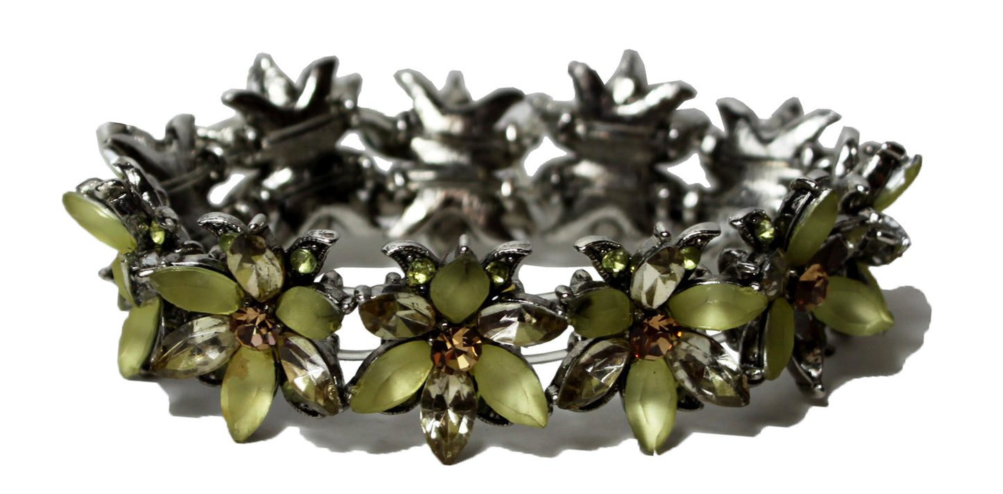 2002 - Yellow Flower Stretch Bracelet - |Clear-168| MISSING RHINESTONES
