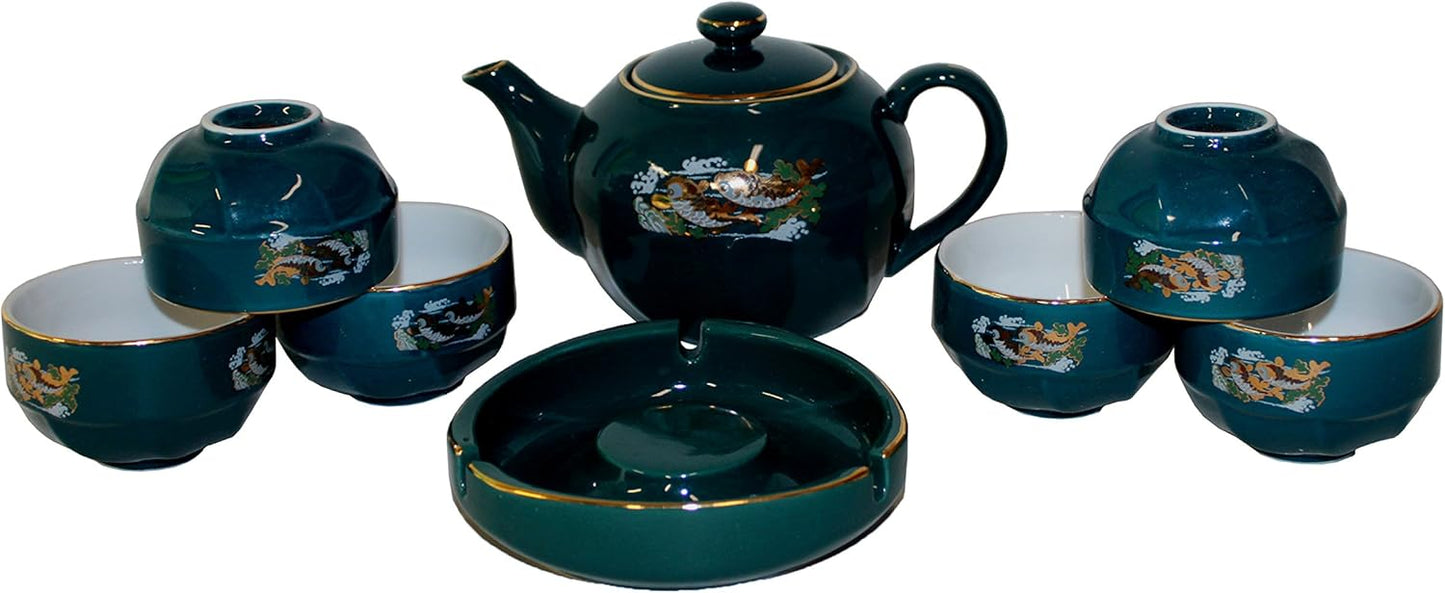 2075 - 6 Cup Teal Tea Set With Ashtray - |9-13|