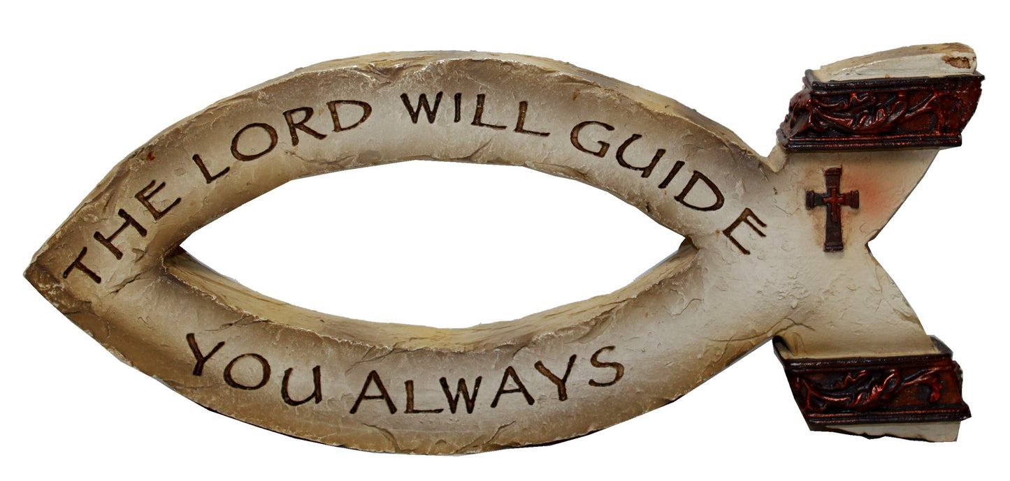 21665 - 7" Fish Shaped Plaque with The Lord Will Guide Design for Home Decor |18-26|