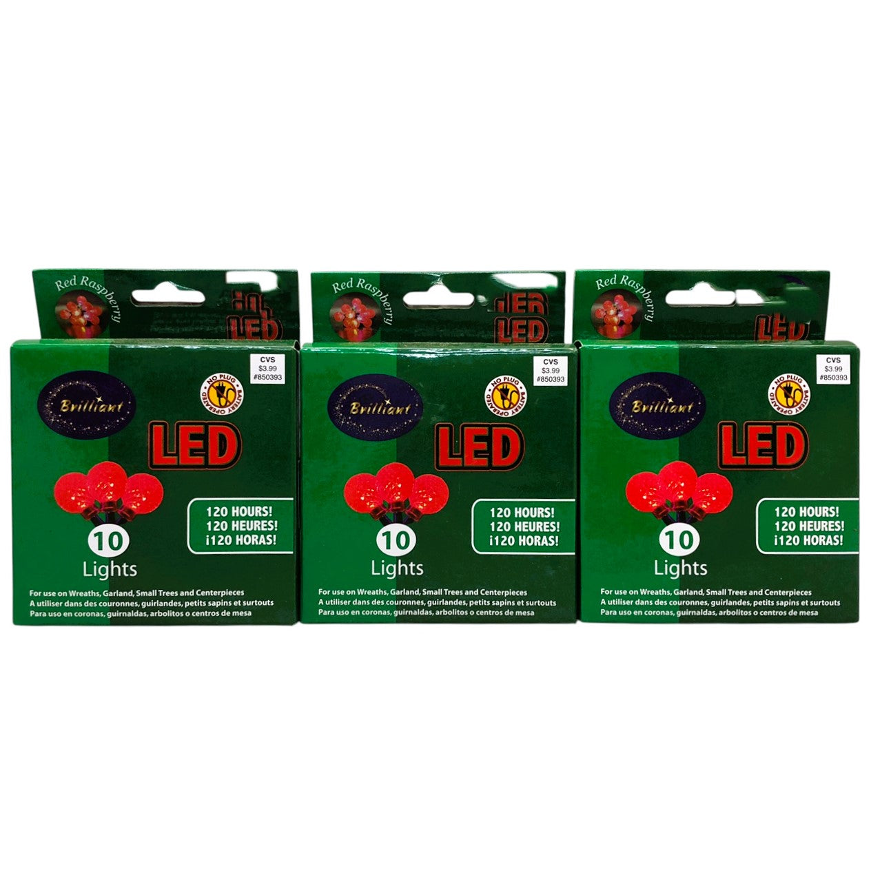 21956 - Red LED 10 Lights Battery Operated Christmas Holiday Ornament Light Set of Three |G-42|