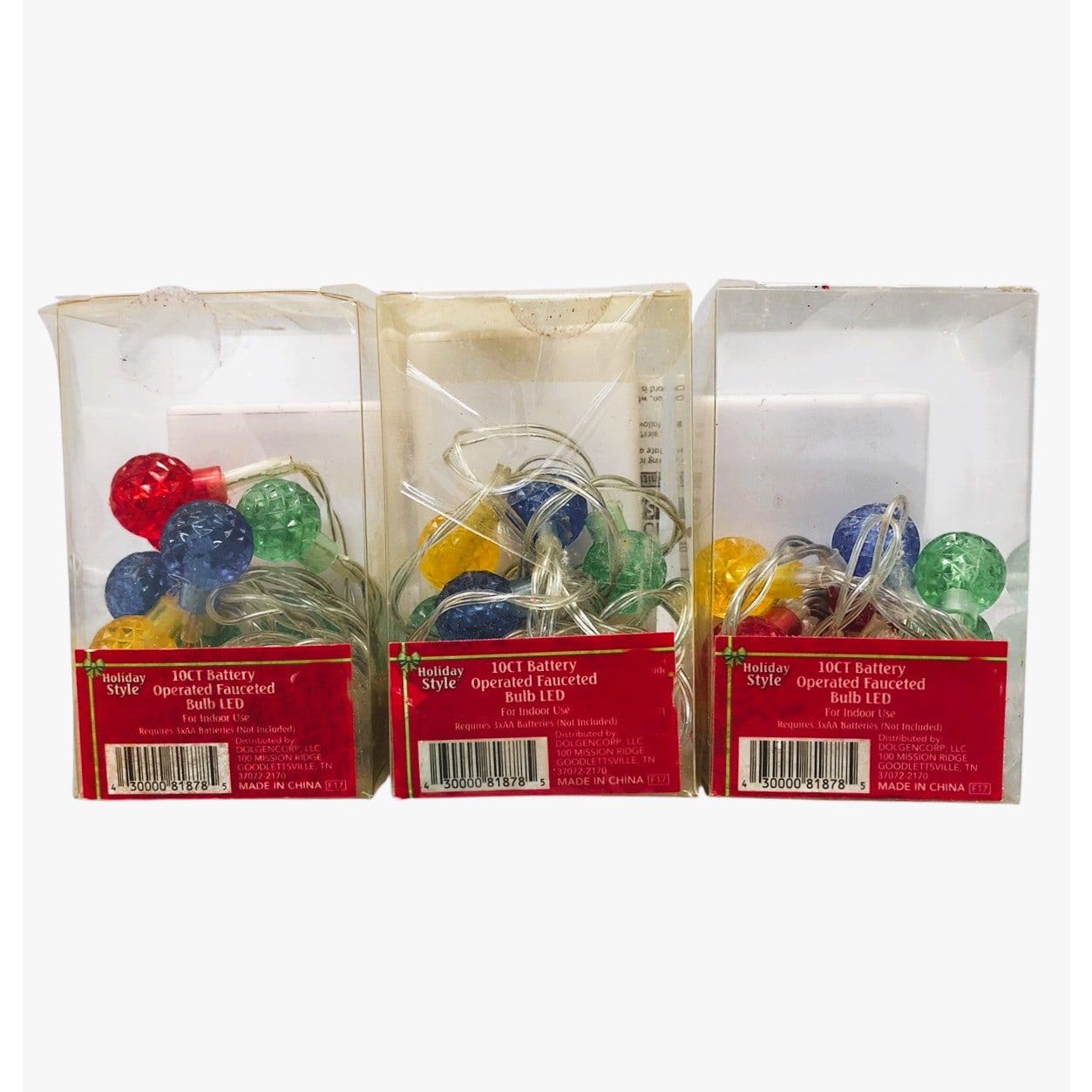 2218 - 10 Count Battery Operated Faceted Bulb Led String Light Set Of Three For Christmas Decor |G-42|