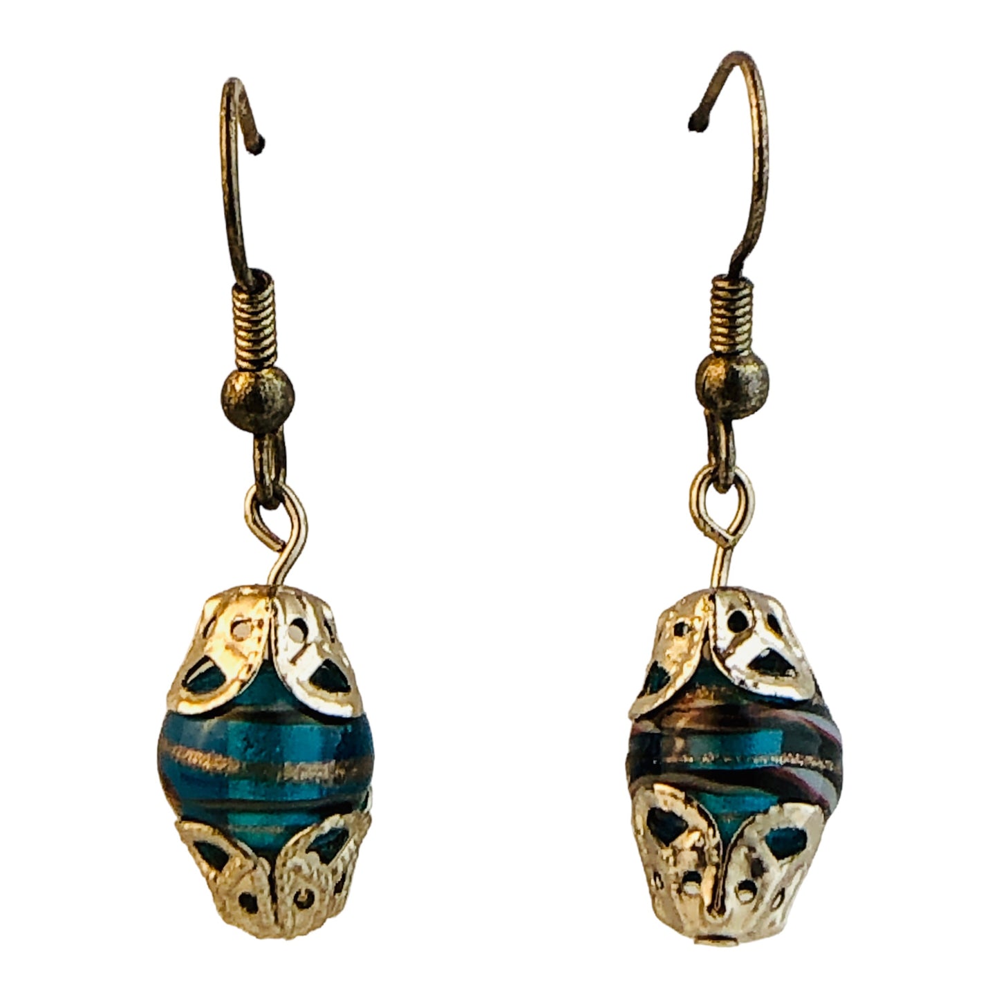 22713 - Elegant 1.25" Blue Swirl Bead French Earrings with Intricate Design |Clear-65|